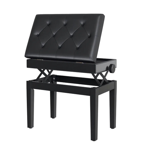 Adjustable Piano Bench, Storage, Soft PU Leather Padded, Black