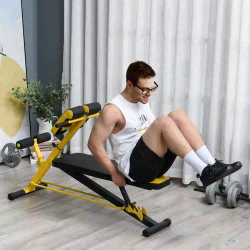 Adjustable Weight Bench, Roman Chair, Hyper Extension, Ab Sit Up, Black and Yellow