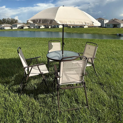 6-Piece Outdoor Dining Set, Round Table, 4 Folding Chairs, Cream Outdoor Dining Sets at Gallery Canada