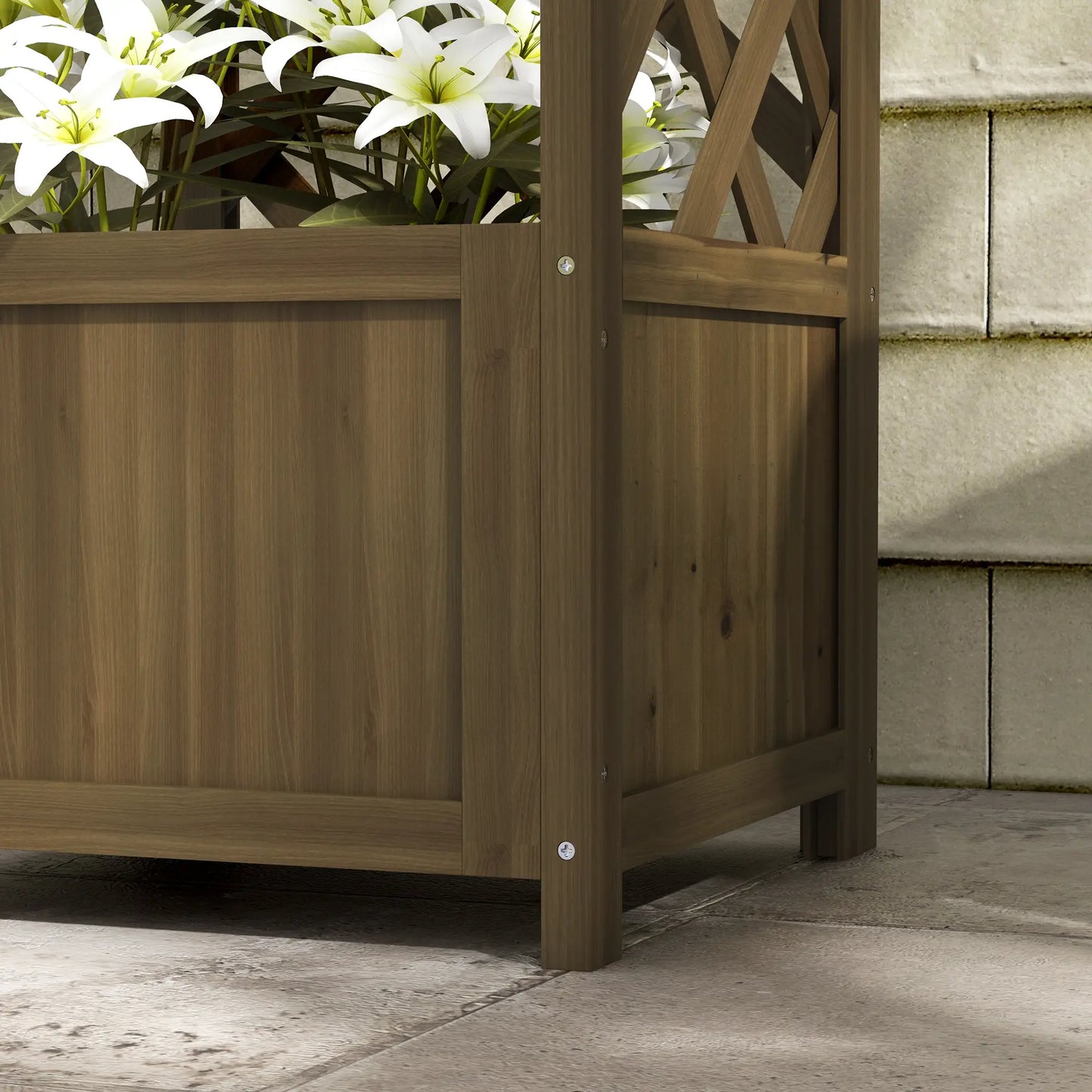 Raised Garden Bed Wood Planter With Trellis, 16" x 16" x 57", Carbonized Wooden Planter Boxes at Gallery Canada