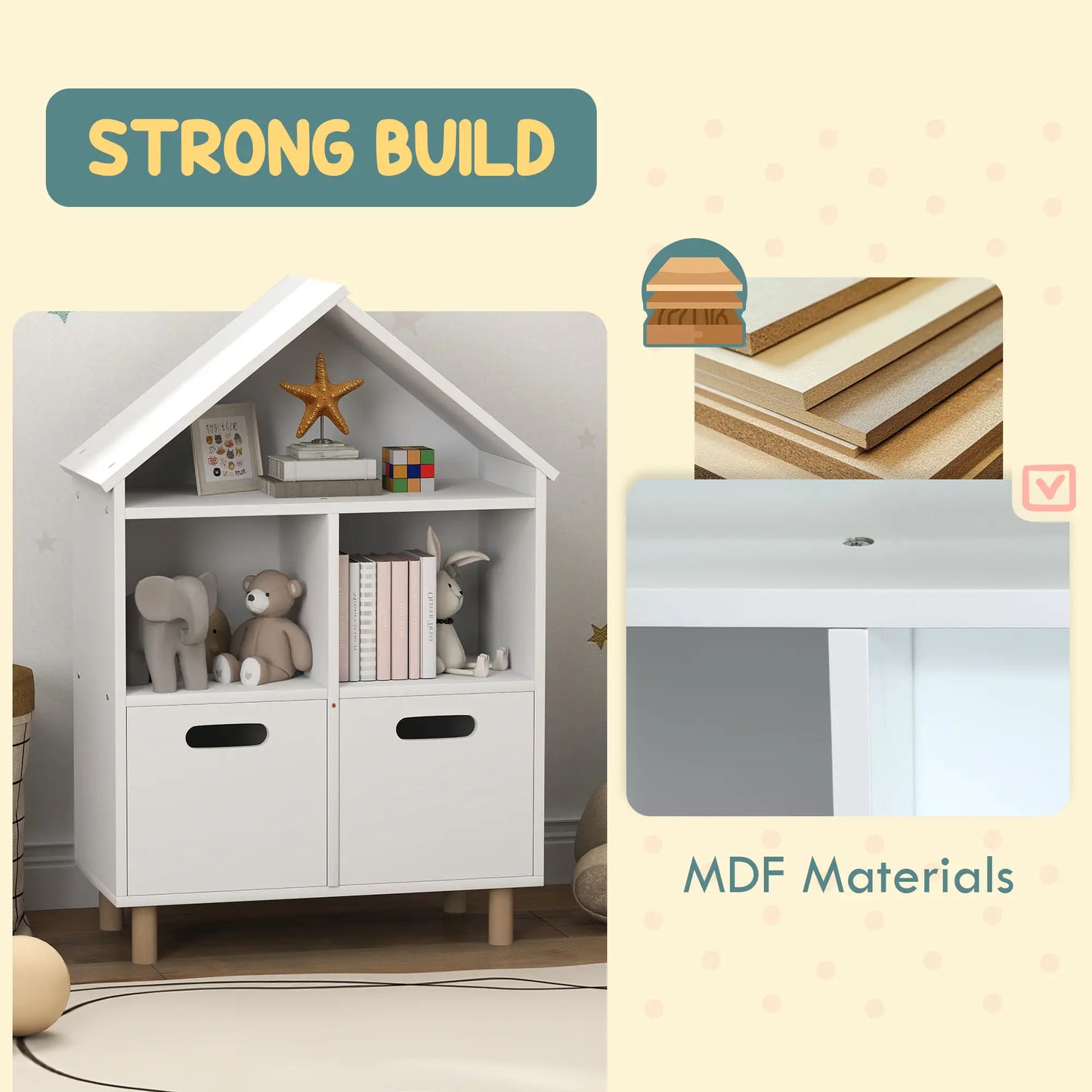 3 Tier Kids Bookshelf, 2 Drawers, for Bedroom, White Small Bookshelves at Gallery Canada