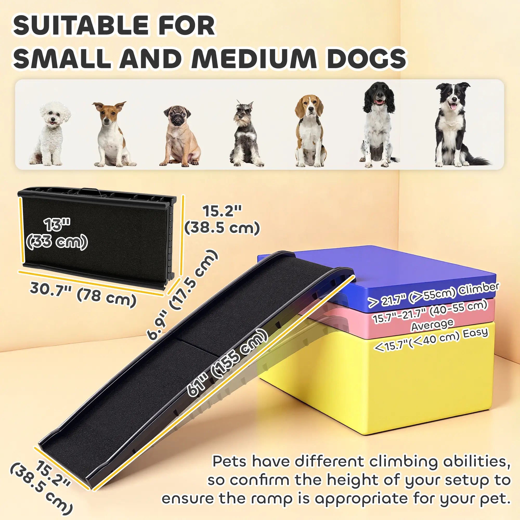 61 Inches Folding Pet Ramp, Frosted Surface, Raised Side Rails Dog Stairs at Gallery Canada