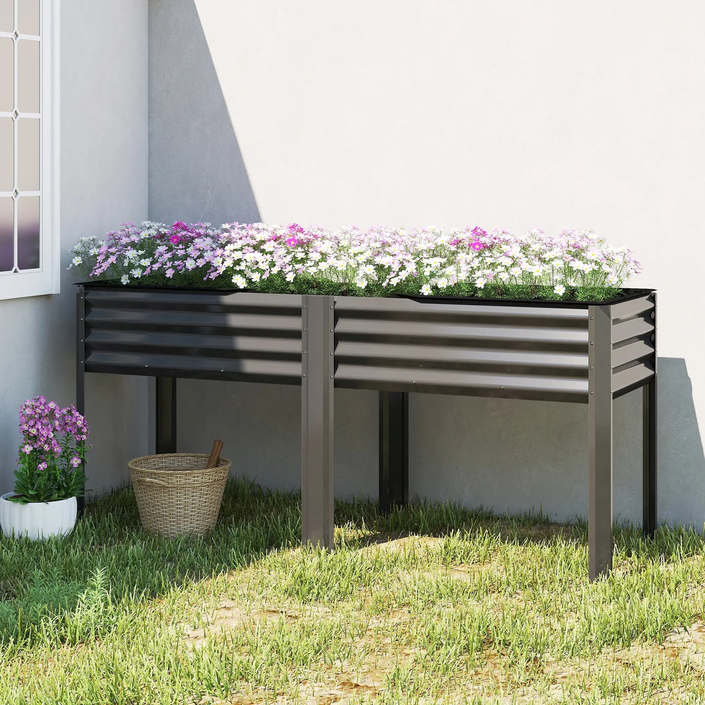 Galvanized Raised Garden Bed With Legs, 71" x 22" x 31.5", Planter Box With Reinforced Bars Elevated Garden Beds at Gallery Canada
