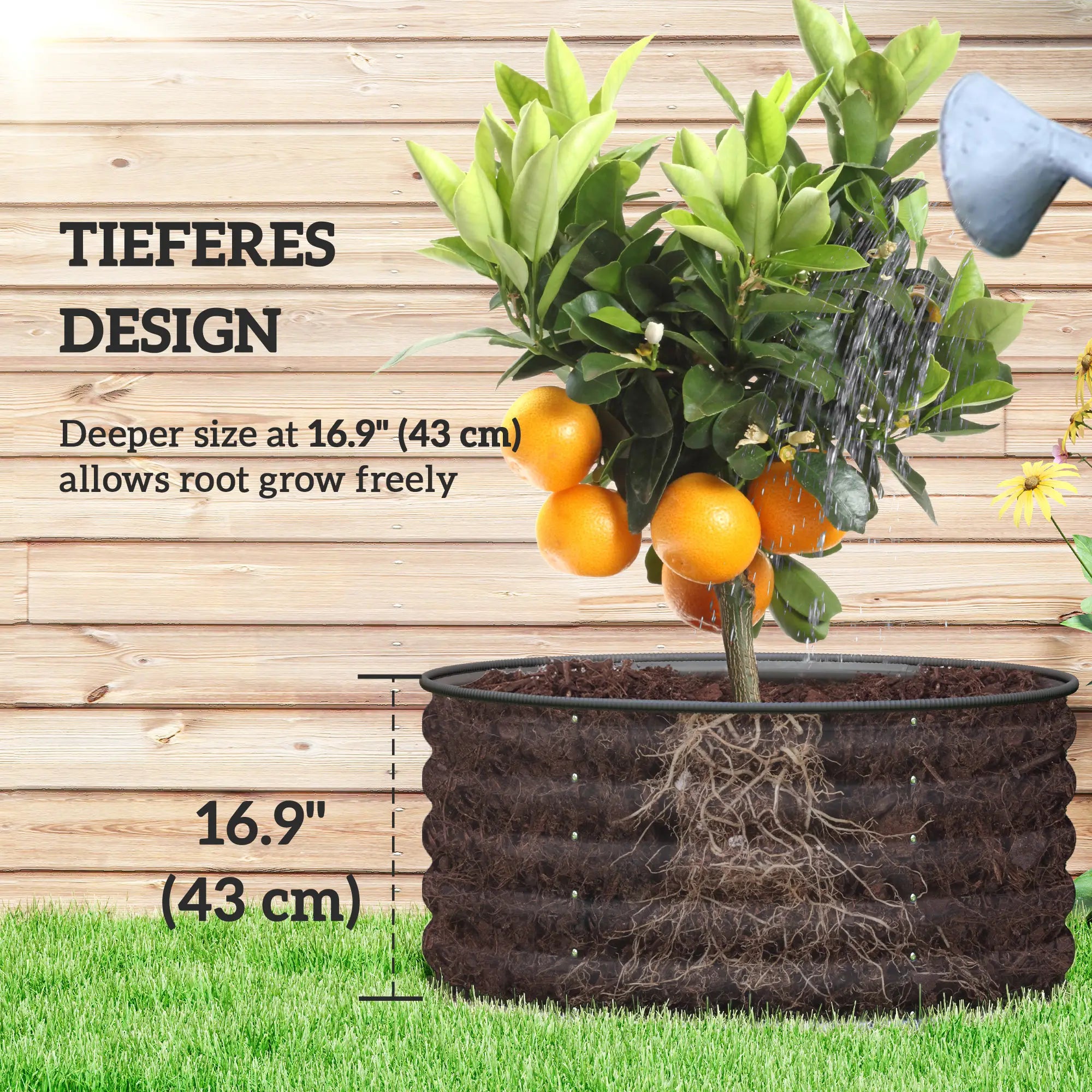 Galvanized Raised Flower Bed, 3x3x1.5 ft, Dark Grey Raised Garden Beds at Gallery Canada