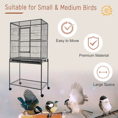 30'' Large Rolling Metal Bird Cage, Detachable Stand, Storage Shelf, Black Bird Cages at Gallery Canada