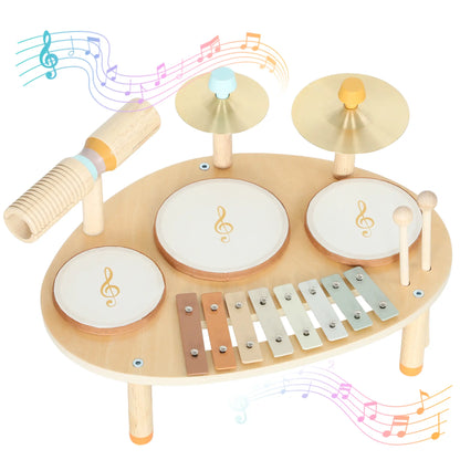 Toddler Drum Set, 4-In-1 Musical Instruments, Natural Wood Electronic Musical Pianos at Gallery Canada