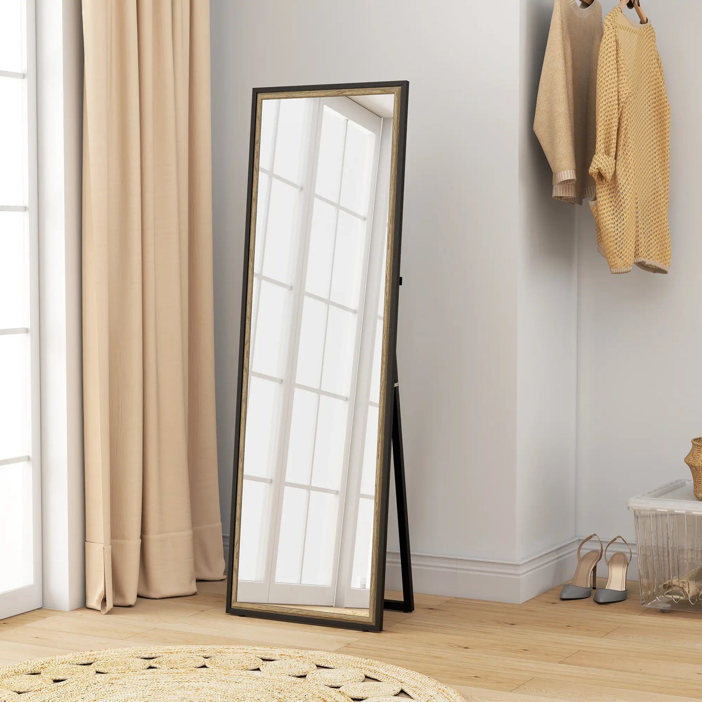 Full Length Mirror, 64" x 21", Dual-Tone Frame, Black Full Length Mirrors at Gallery Canada