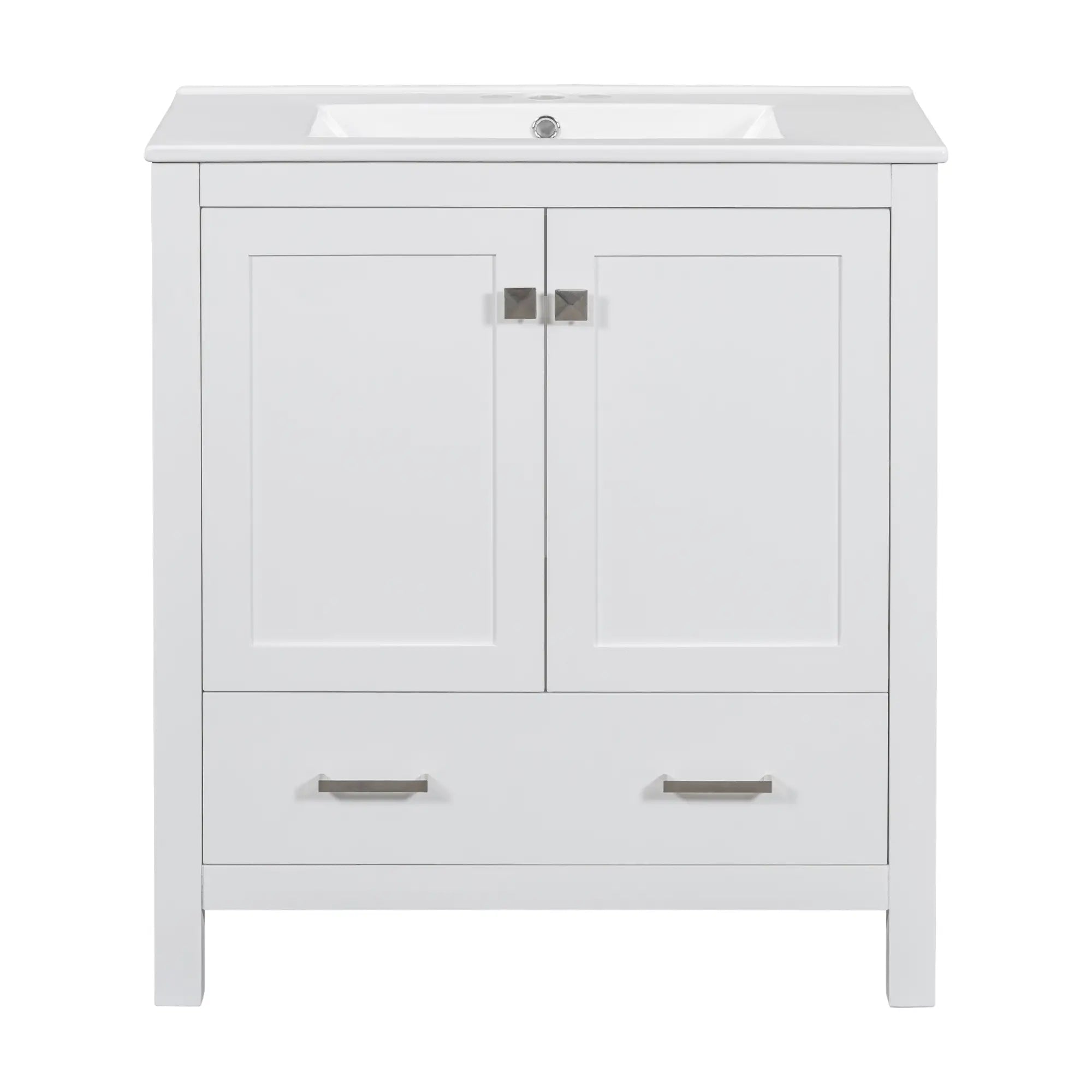 Single Sink Bathroom Vanity, Solid Wood, Soft-Close Doors, 30