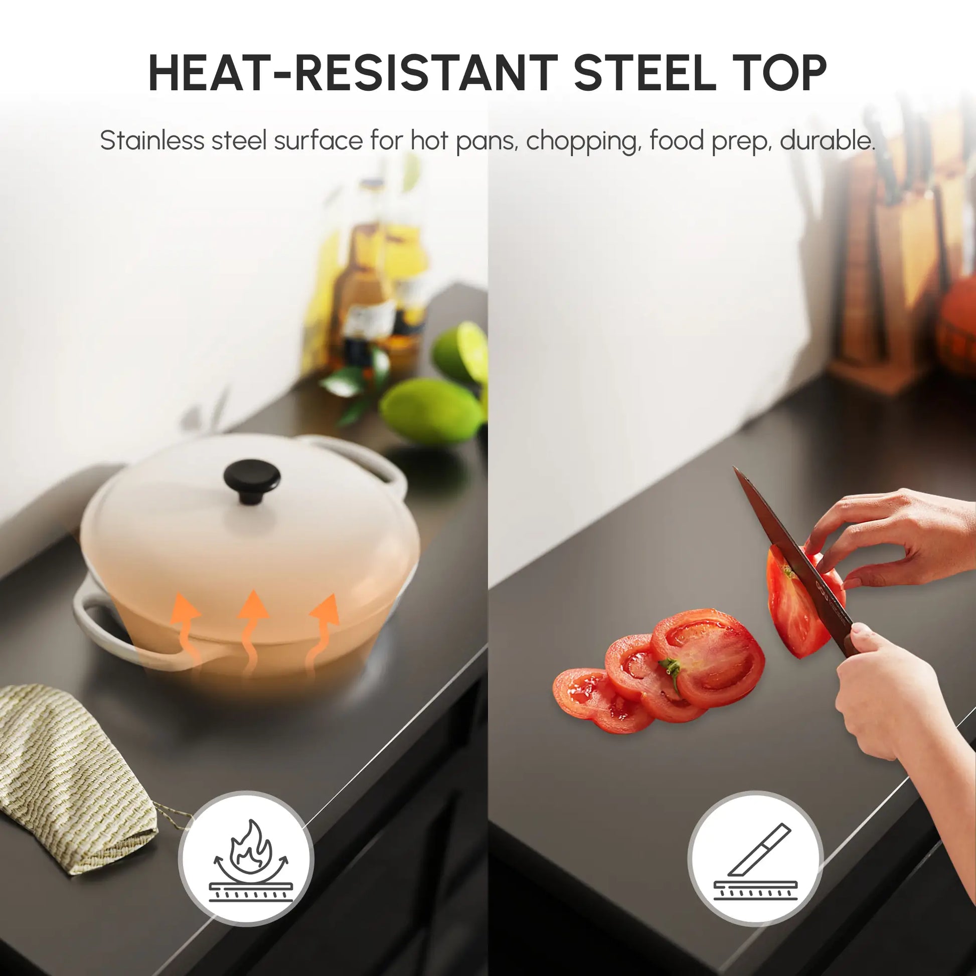 Rolling Kitchen Island with Storage and Stainless Steel Top, Kitchen Trolley with Drawers, Cabinets, Towel Rack Kitchen Islands & Kitchen Carts at Gallery Canada