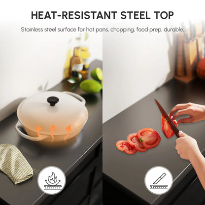 Rolling Kitchen Island with Storage and Stainless Steel Top, Kitchen Trolley with Drawers, Cabinets, Towel Rack Kitchen Islands & Kitchen Carts at Gallery Canada