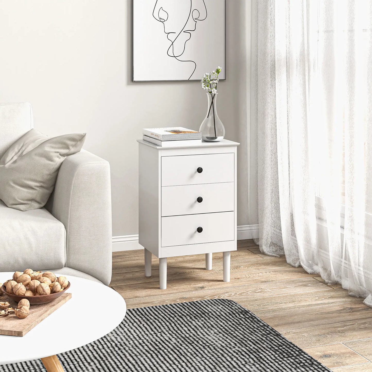 Two 3-Drawer Modern Bedside Tables, White Bedside Tables at Gallery Canada