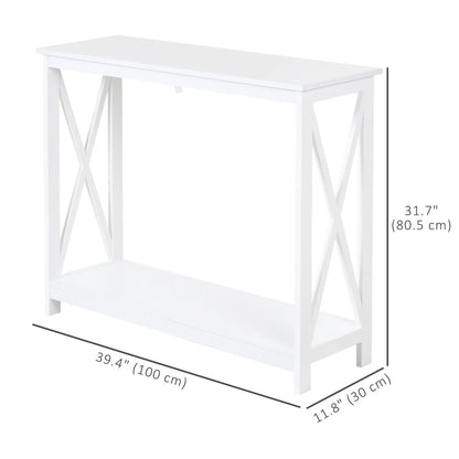 2 Tier X-Design Console Table, Storage Shelf, 24.8 Inch, White Console Tables at Gallery Canada
