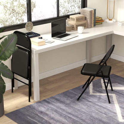 Set of 2 Metal Foldable Chairs, PU Leather Padded, Black Bar Stools at Gallery Canada