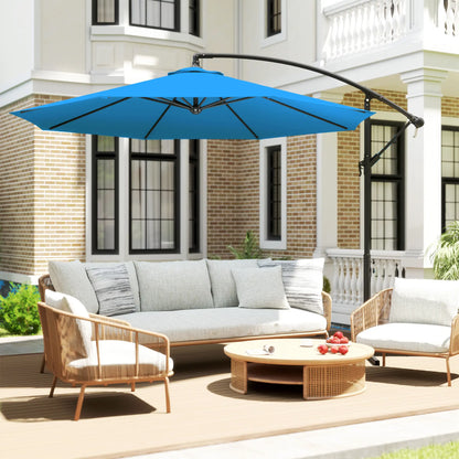 10ft Offset Patio Umbrella, Crank Hanging Parasol, Blue Cantilever Umbrellas at Gallery Canada