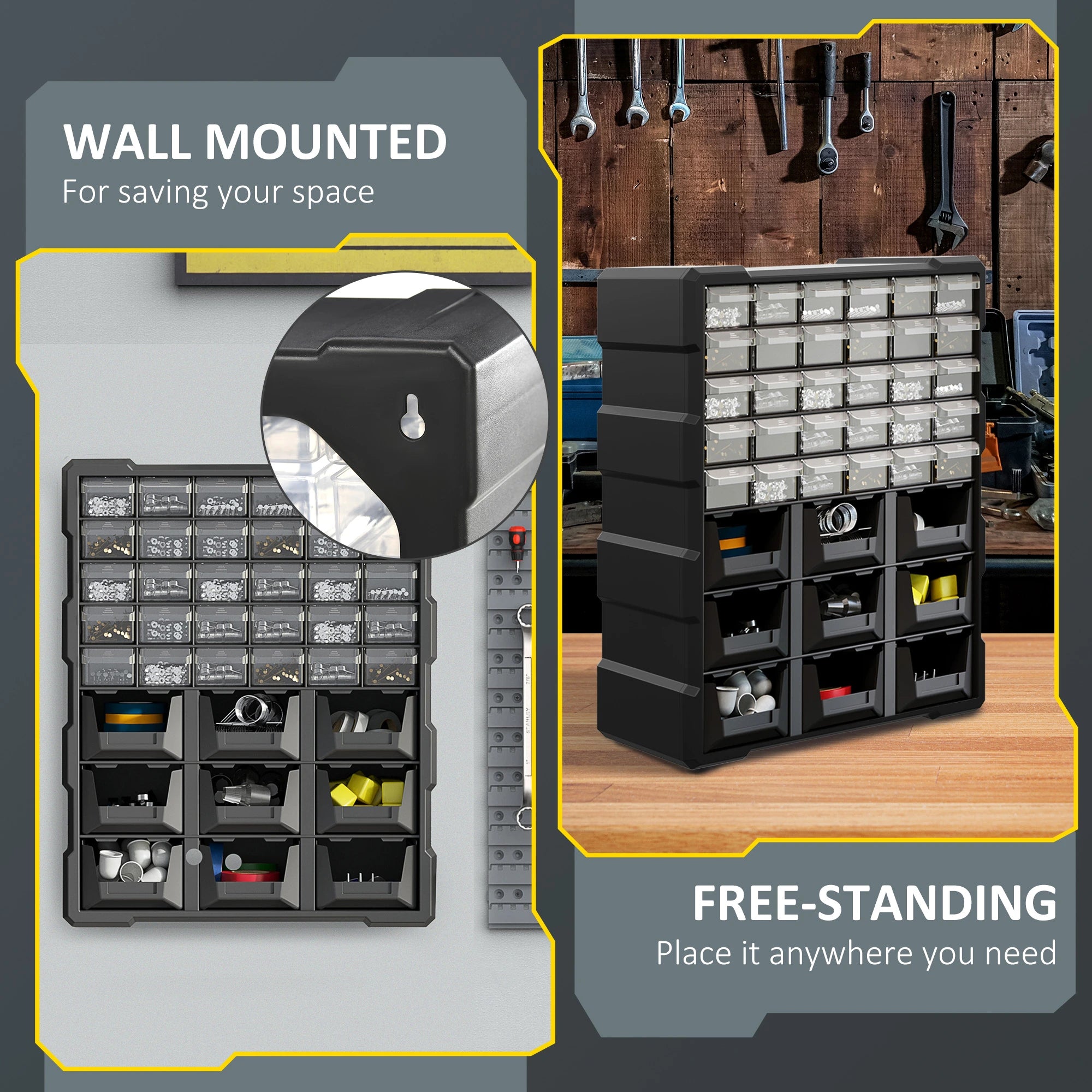 Plastic 39 Drawer Parts Organizer, Wall Mount Storage Cabinet, Black Tool Organizers at Gallery Canada