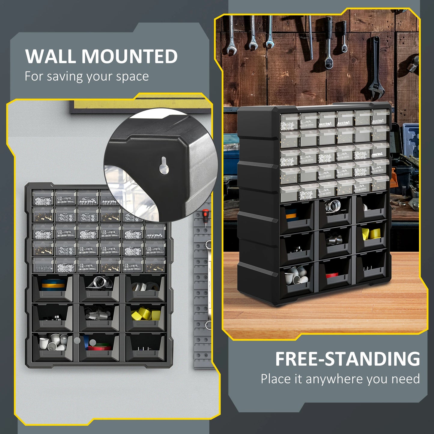 Plastic 39 Drawer Parts Organizer, Wall Mount Storage Cabinet, Black Tool Organizers at Gallery Canada