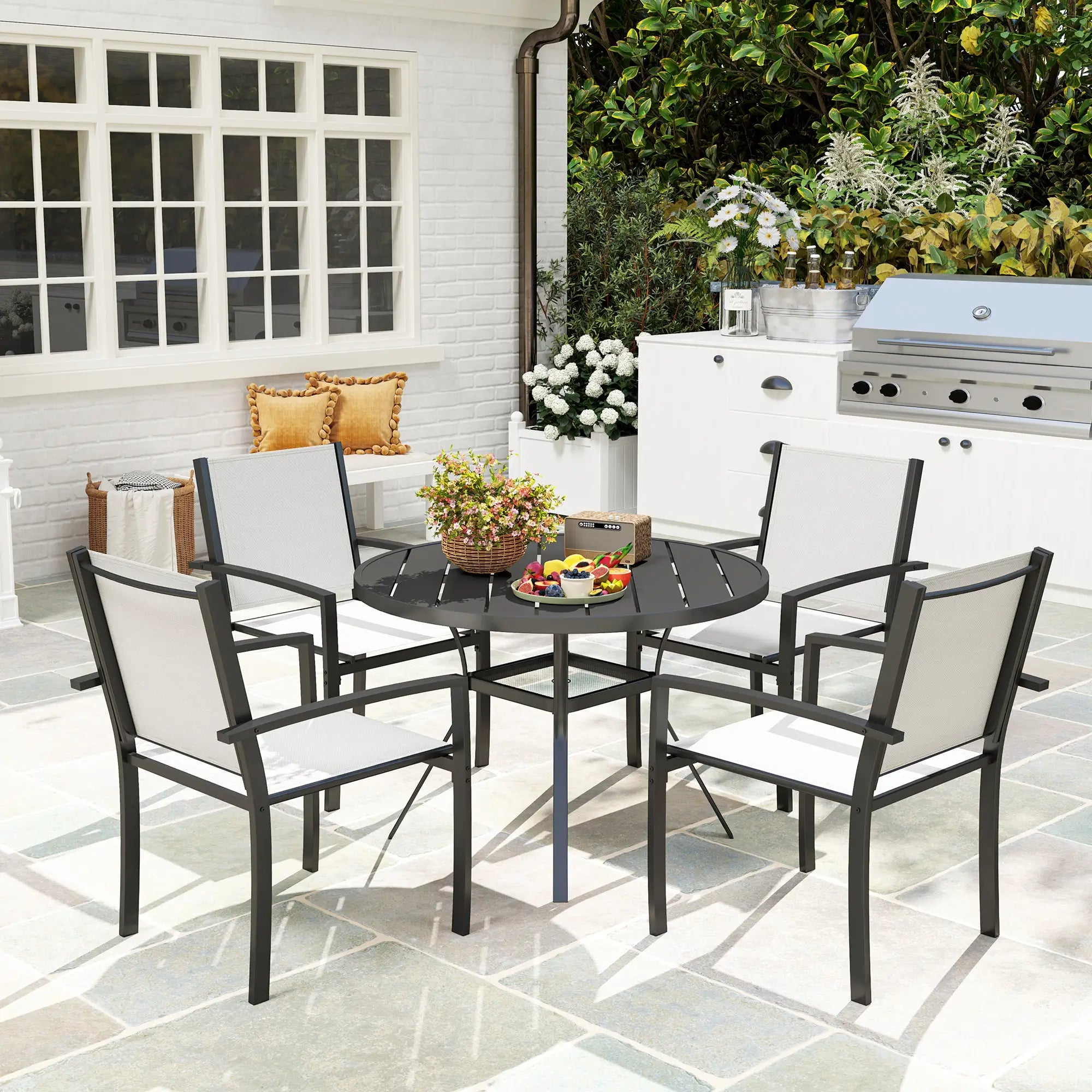 5 Piece Outdoor Dining Set, Round Table, 4 Stackable Chairs Outdoor Dining Sets at Gallery Canada
