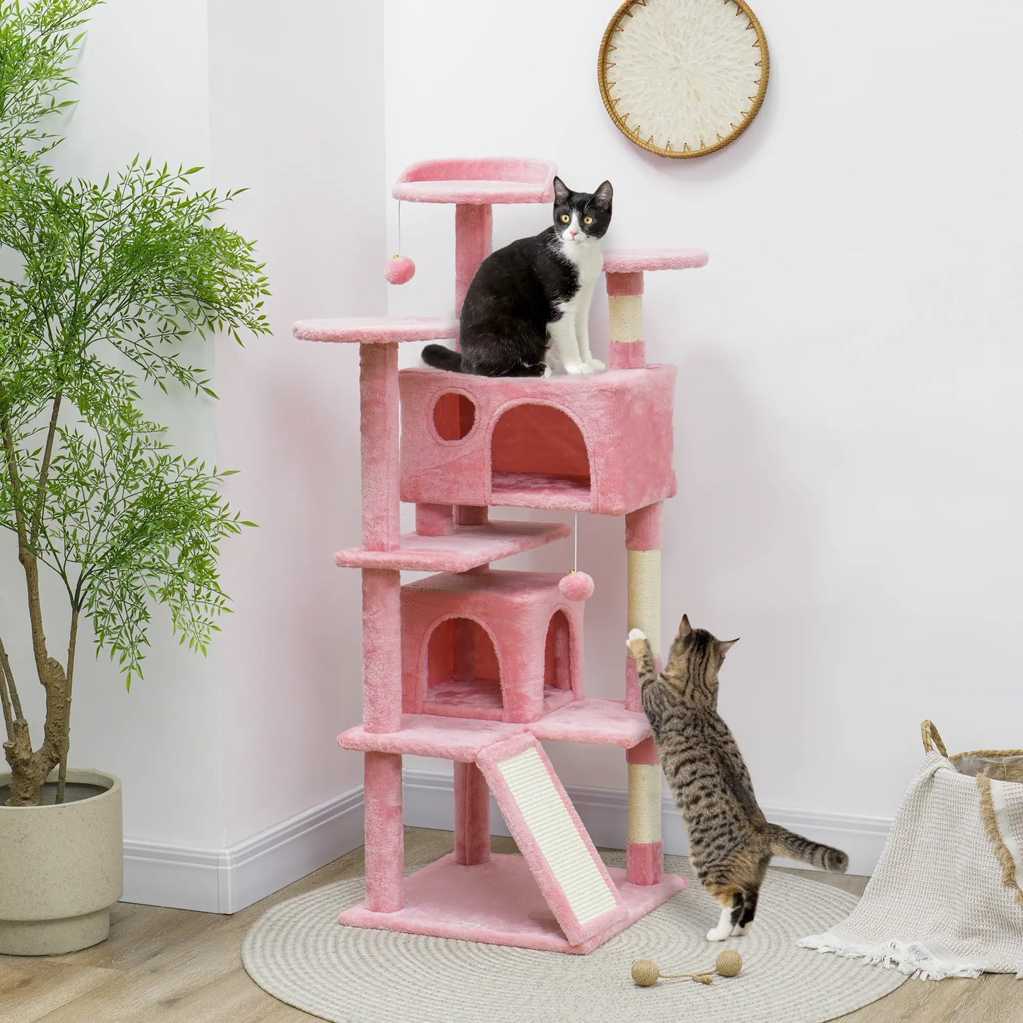 54" Cat Tree, Multi-Level Tower with Scratching Posts, Condos, Pink Cat Towers at Gallery Canada