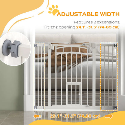 Auto-Close Pet Gate With Cat Door, Double Locking, Fits 29"-39.4" Wide, White Houses, Kennels & Pens at Gallery Canada
