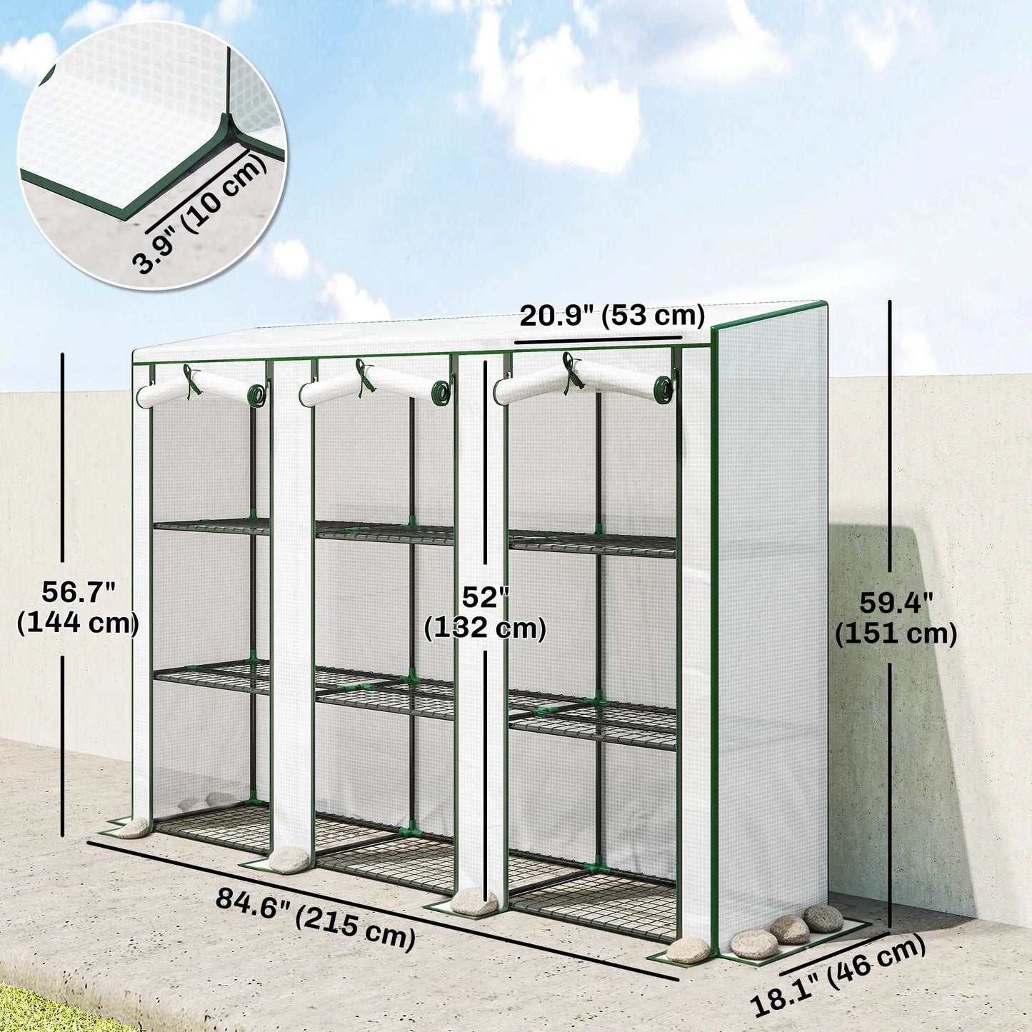 Lean-To Greenhouse, 3 Tier Shelves, 3 Roll-Up Doors, White Greenhouses at Gallery Canada