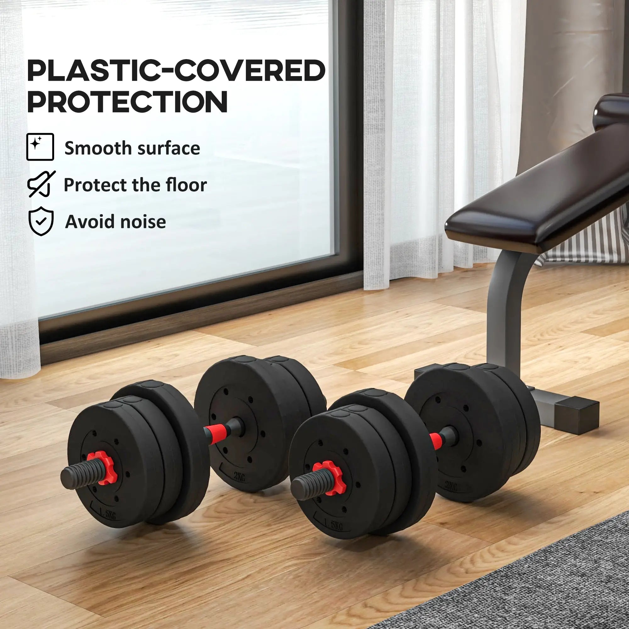 44lbs Adjustable Dumbbell Set, Hand Weights for Fitness, Black and Red Dumbbells & Barbells at Gallery Canada