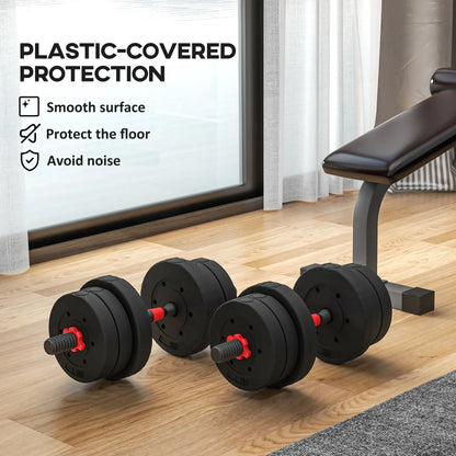 44lbs Adjustable Dumbbell Set, Hand Weights for Fitness, Black and Red Dumbbells & Barbells at Gallery Canada