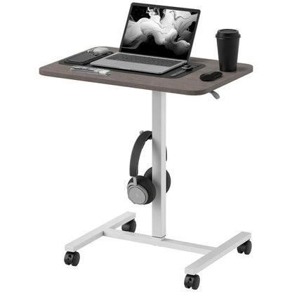 Height Adjustable Standing Desk, Pneumatic Sit Stand Desk with Wheels and Headphone Hook, Grey Office Desks & Work Stations at Gallery Canada
