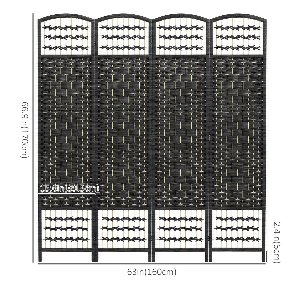 4 Panel Folding Room Divider, Portable Privacy Screen, Black Room Dividers at Gallery Canada
