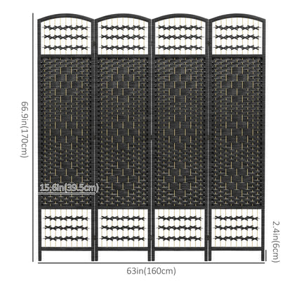 4 Panel Folding Room Divider, Portable Privacy Screen, Black Room Dividers at Gallery Canada