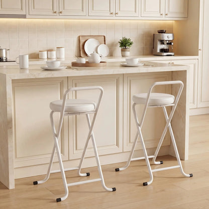 Foldable Bar Stools Set Of 2, PU Cushioned Seat With Footrest, White Bar Stools at Gallery Canada