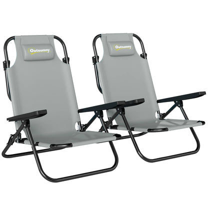 2 Beach Chair, 5-Position Adjustable, Folding Camping Chair, Light Grey Beach Accessories at Gallery Canada