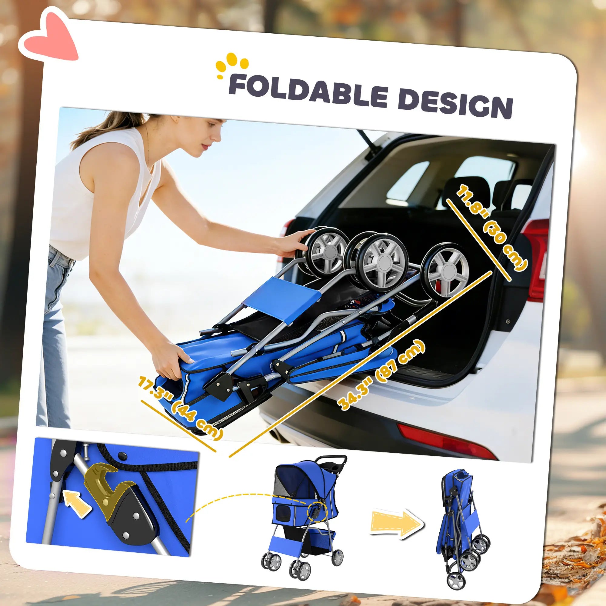 Foldable Pet Stroller, 360° Swivel Wheels, Reflective Strips, Blue Dog Bike Trailers & Strollers at Gallery Canada