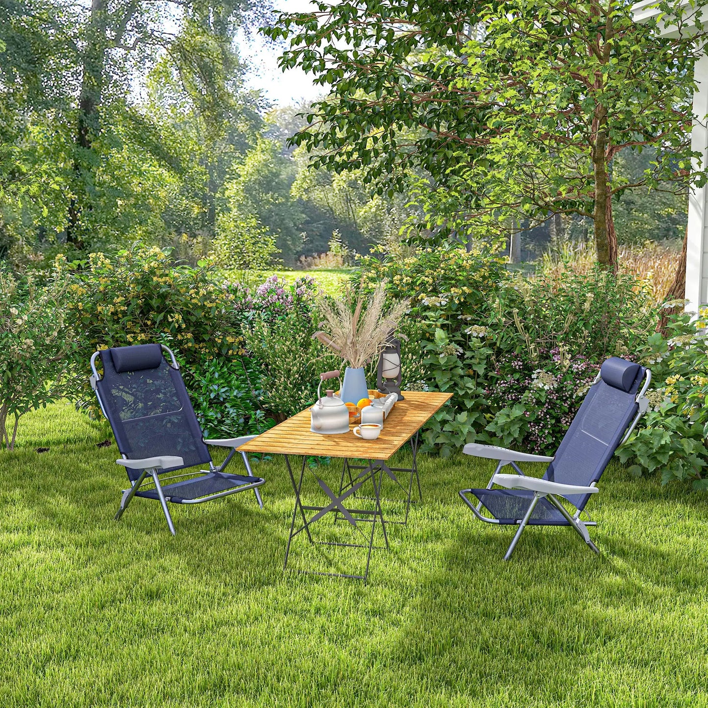 Set of 2 Fishing Chairs, Adjustable Backrest, Headrest, Folding, Dark Blue Picnic Tables & Camping Chairs at Gallery Canada