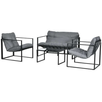 4-Piece Outdoor Furniture Set, Patio Set with Glass Table, Grey Patio Furniture Sets Grey, Black at Gallery Canada