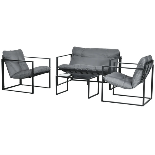 4-Piece Outdoor Furniture Set, Patio Set with Glass Table, Grey Patio Furniture Sets Grey, Black at Gallery Canada