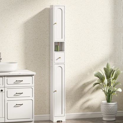 Tall Bathroom Cabinet, Modern Slim Storage, Arched Doors, White Freestanding Bathroom Cabinets at Gallery Canada