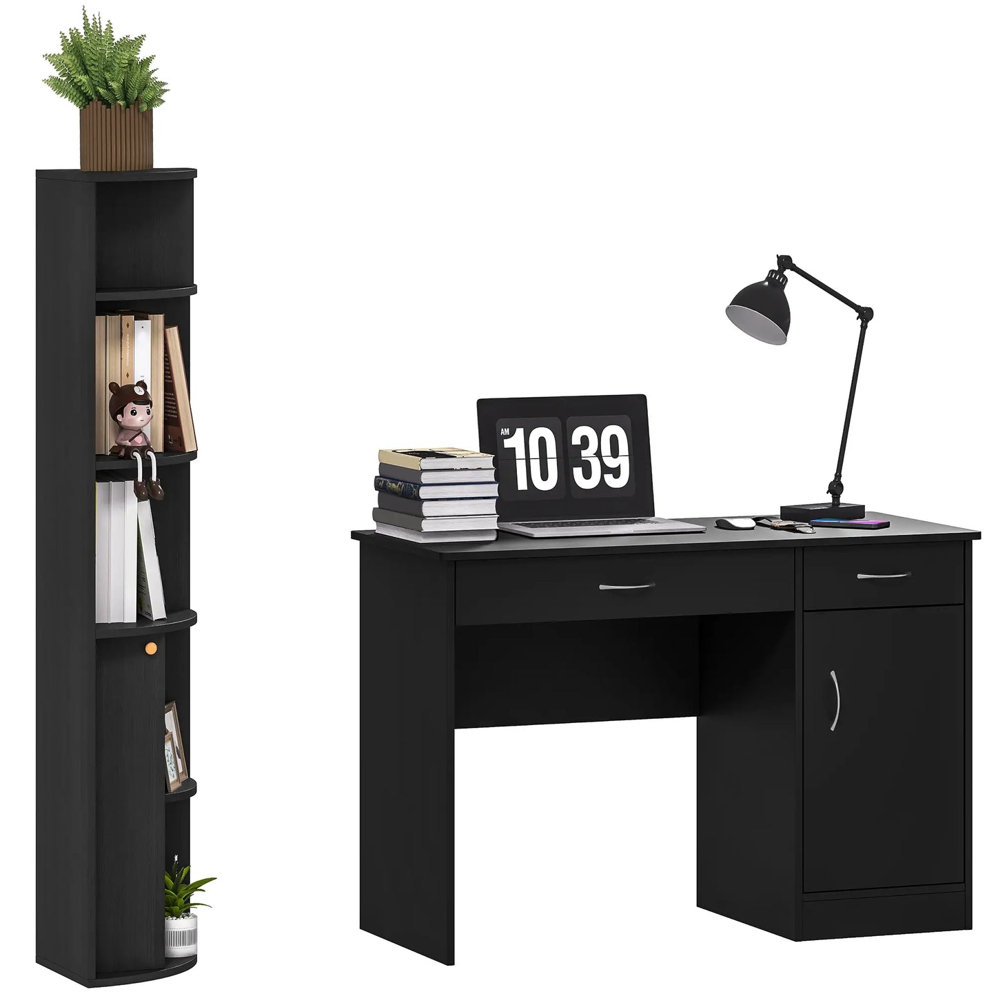 Computer Desk With Bookcase, Adjustable Shelf, Black