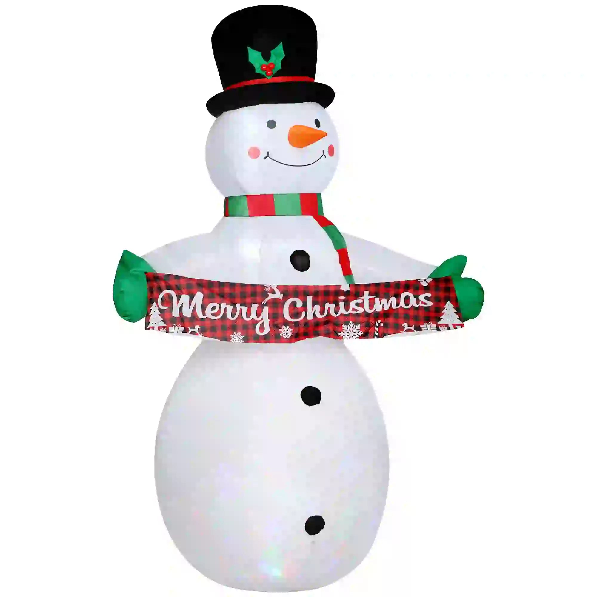7FT Snowman Inflatable with Motion Music, LED Light Projector Christmas Inflatables White, Black, Red, Green at Gallery Canada