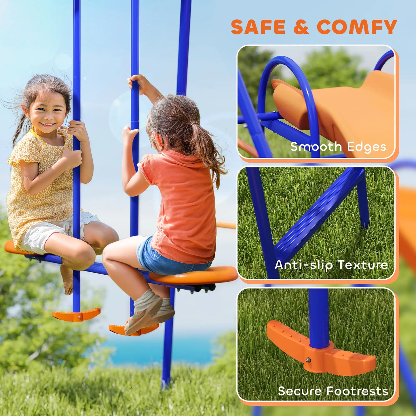 4 in 1 Metal Swing Set, Double Swings, Glider, Slide, Ladder, Multicolored Gym Sets & Swings at Gallery Canada