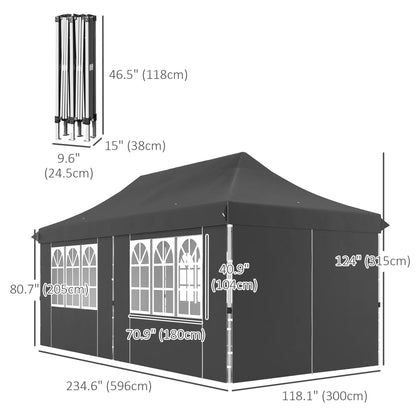20x10 Pop Up Canopy, 6 Removable Sidewalls, Carry Bag, 6 Sand Bags, Adjustable, Grey Pop Up Canopies at Gallery Canada