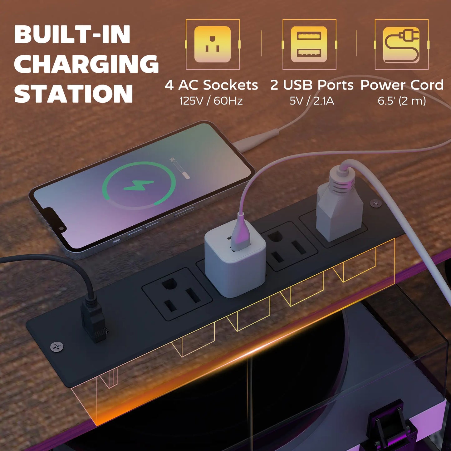 96 Inch Gaming Desk, Dual Computer Desk, Rustic Brown, Brown