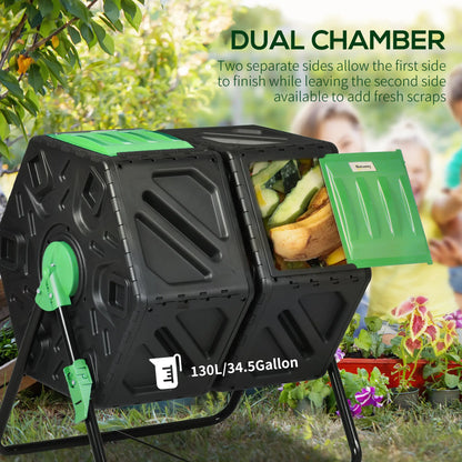 Rotating Composter, Dual Chamber Bin, 24 Vents, Steel Legs, 34.5 Gallon, Green Garden Accessories at Gallery Canada