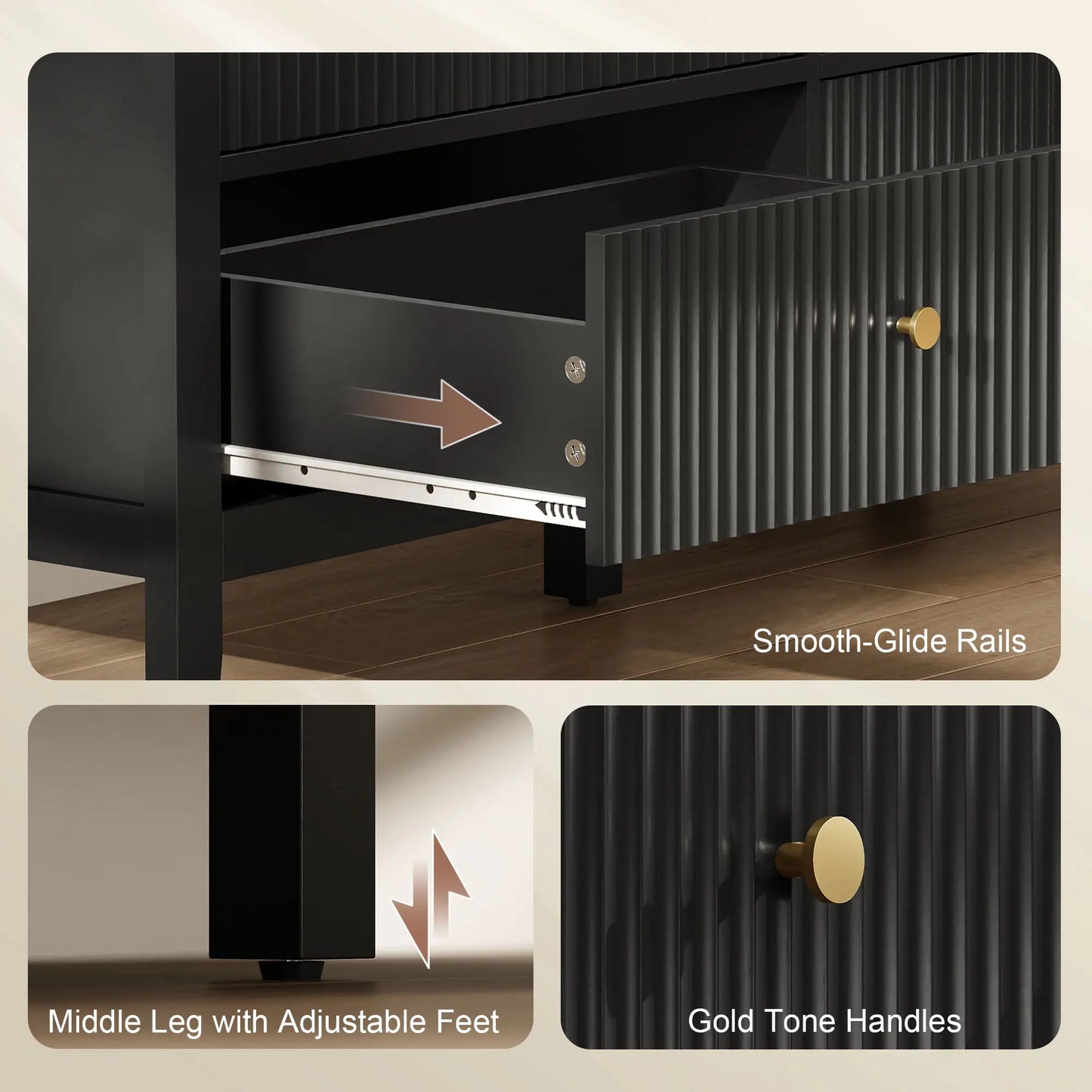 Modern 6 Drawer Dresser, Double Chest, Black Storage Cabinets at Gallery Canada