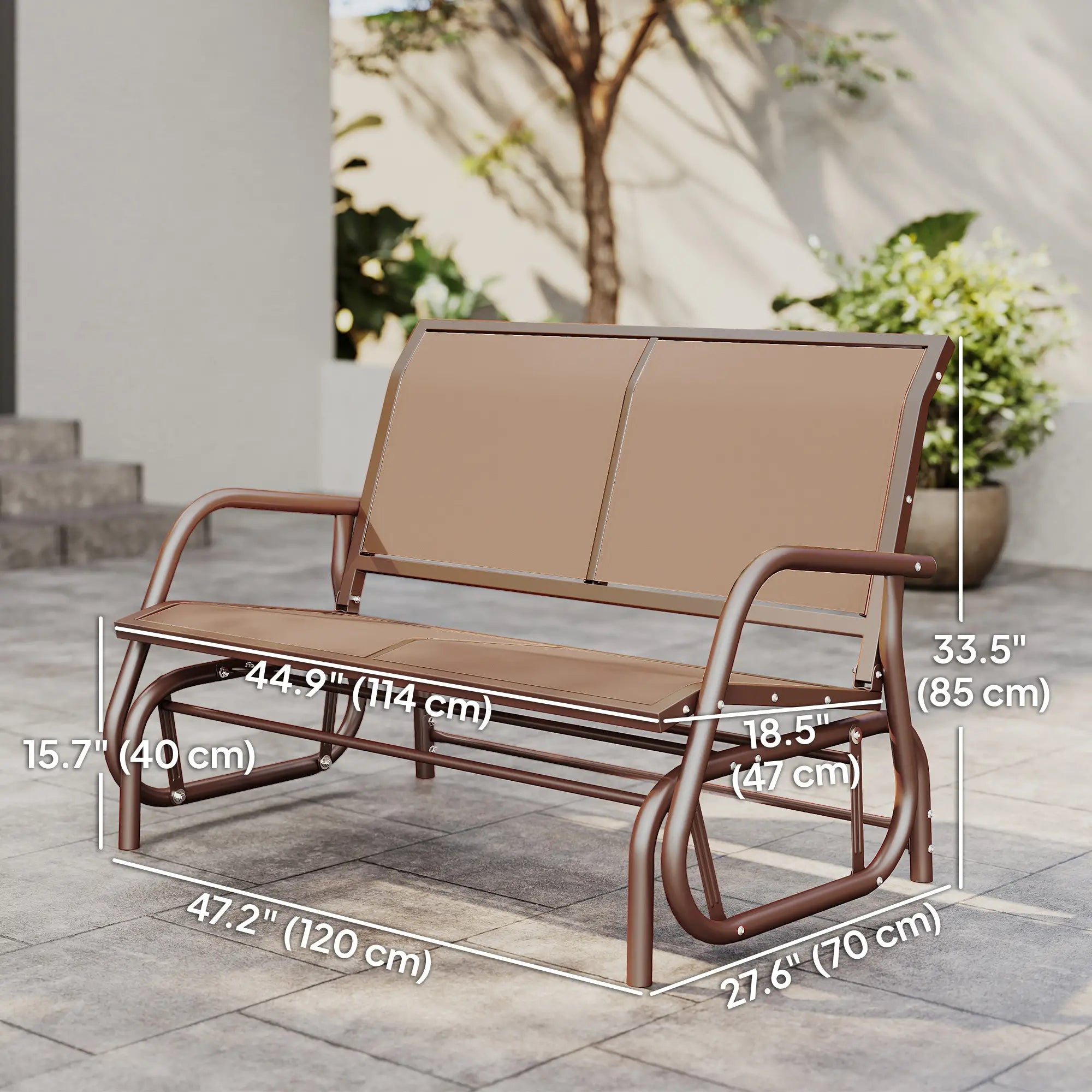 Outdoor Glider Bench, 2 Person Patio Mesh Garden Swing, Coffee Brown Outdoor Gliders at Gallery Canada