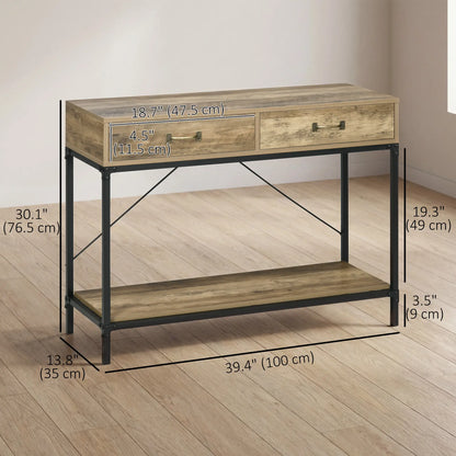 39" Vintage Console Table, Narrow Entryway with Drawers, Brown Console Tables at Gallery Canada