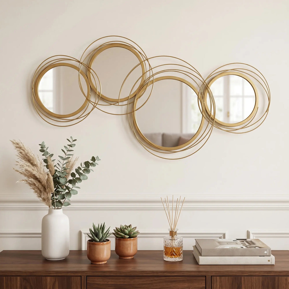 Metal Wall Art Circle Mirror, 42.25" W x 22" H, Gold Hand Painted Canvases at Gallery Canada
