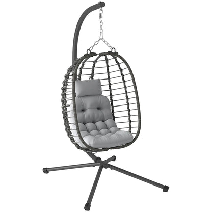 Hanging Egg Chair With Stand, Foldable Wicker Rattan Swing Chair, Light Grey Patio Chairs at Gallery Canada