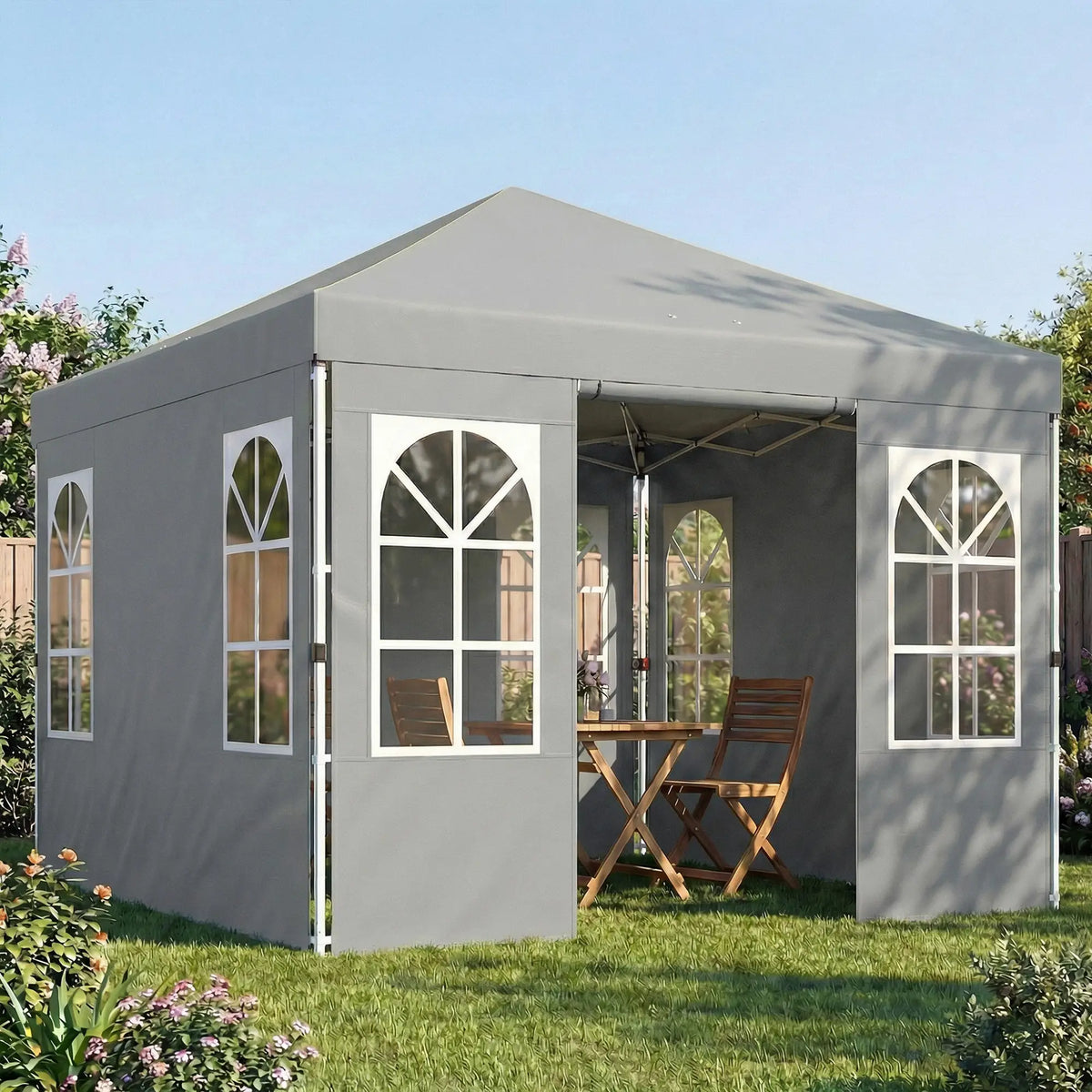 9.6 x 9.6 ft Pop Up Canopy Tent, 4 Sidewalls, UPF 50+, Light Grey
