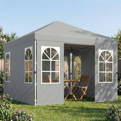 9.6 x 9.6 ft Pop Up Canopy Tent, 4 Sidewalls, UPF 50+, Light Grey