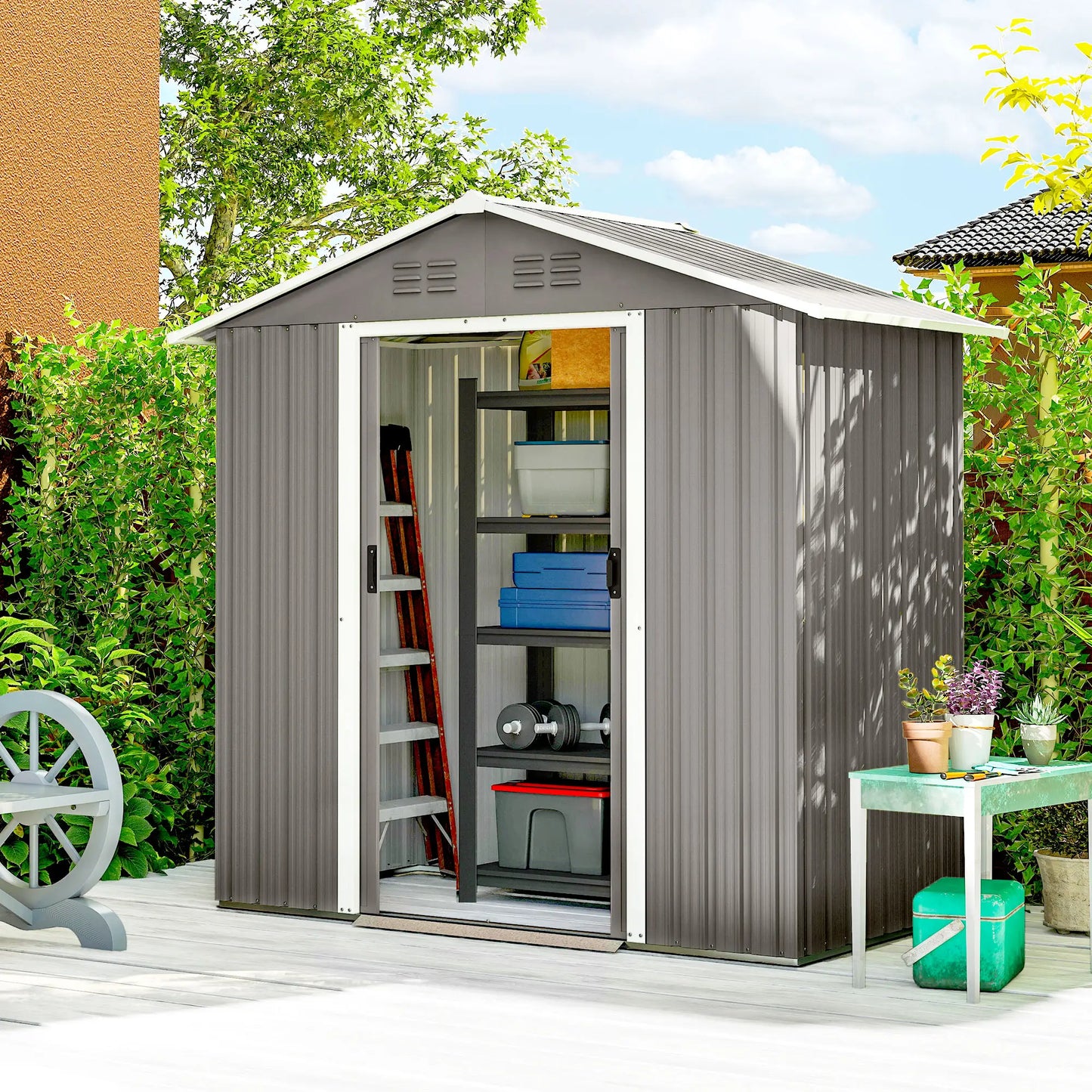 6.5x3.5ft Metal Garden Storage Shed, Double Sliding Doors, Light Grey Sheds at Gallery Canada